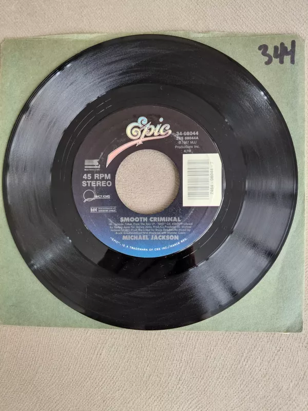 Michael Jackson  – Smooth Criminal -  1988 USA  Basım 45 lik Plak/Kapaksız-2.el