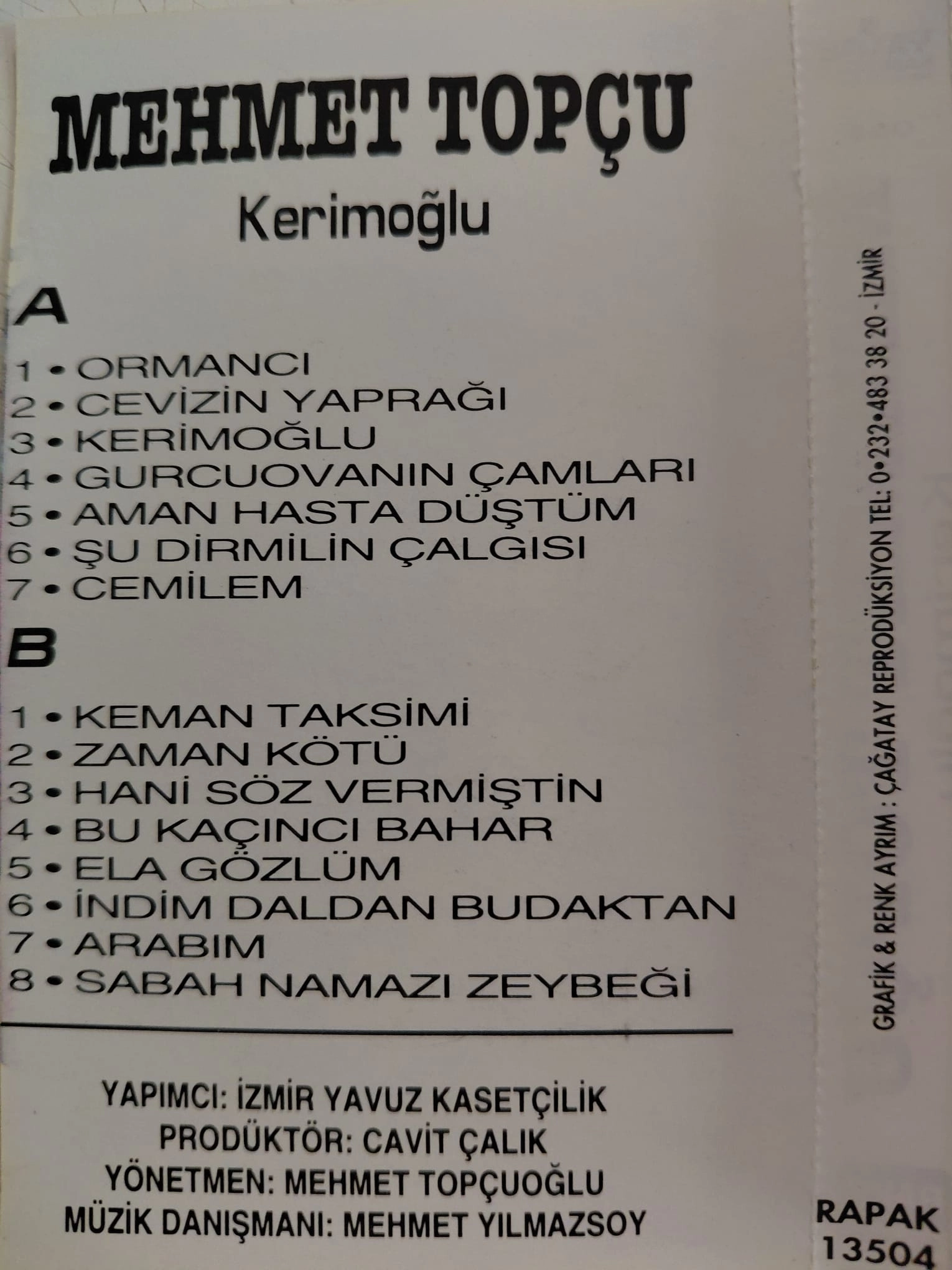 Mehmet Topçu –  Kerimoğlu  - 1994 Türkiye Basım Kaset Albüm-2.el