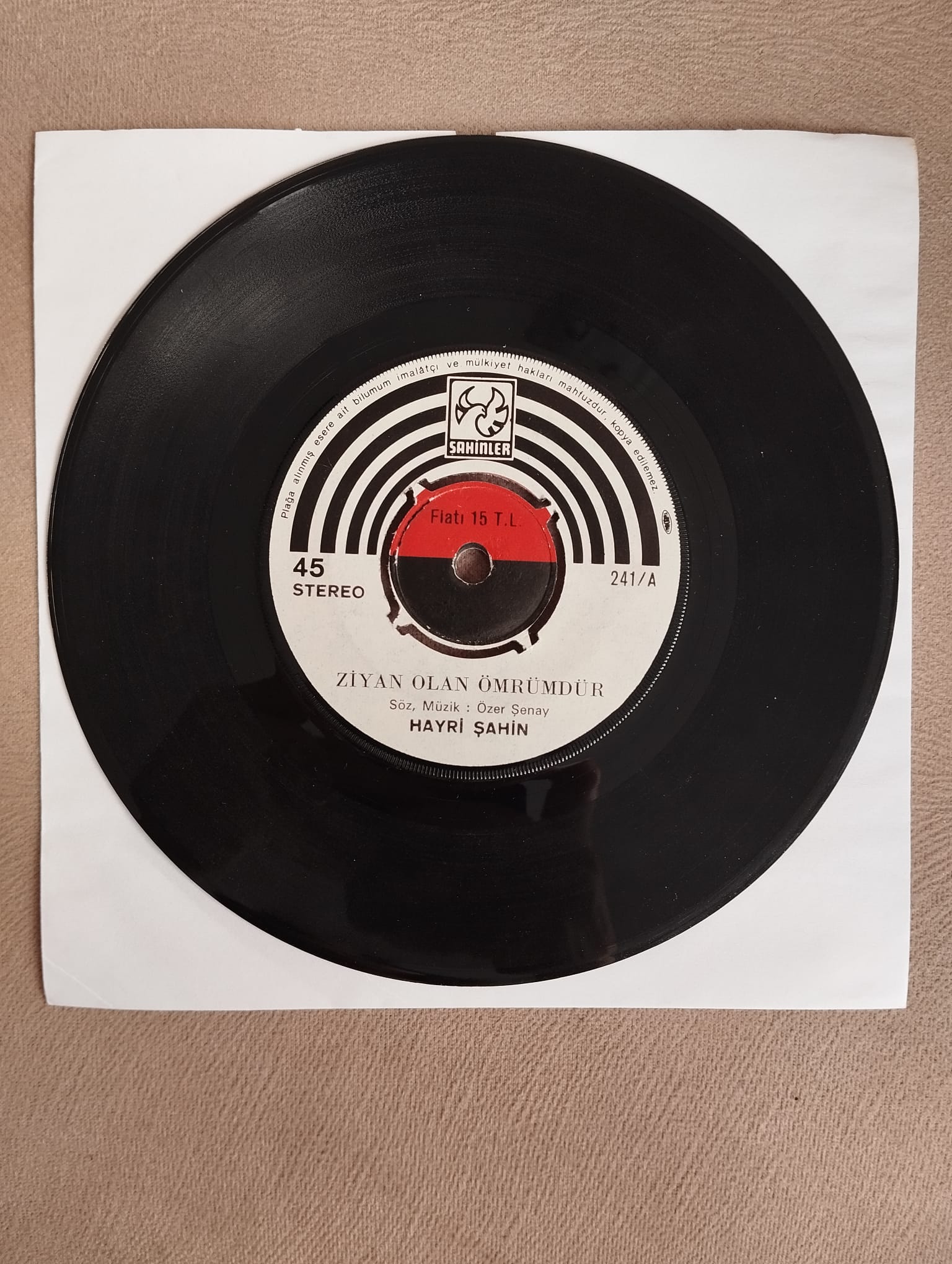 Hayri Şahin – Ziyan Olan Ömrümdür / Birak Kader Utansin - 1974 Türkiye Basım 45lik Plak-2.el