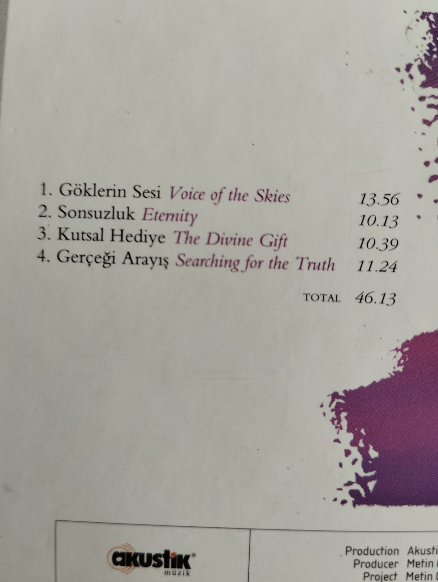 Türk enstrümanlarıyla terapi müziği–  Türkiye Basım  2. El CD  Albüm