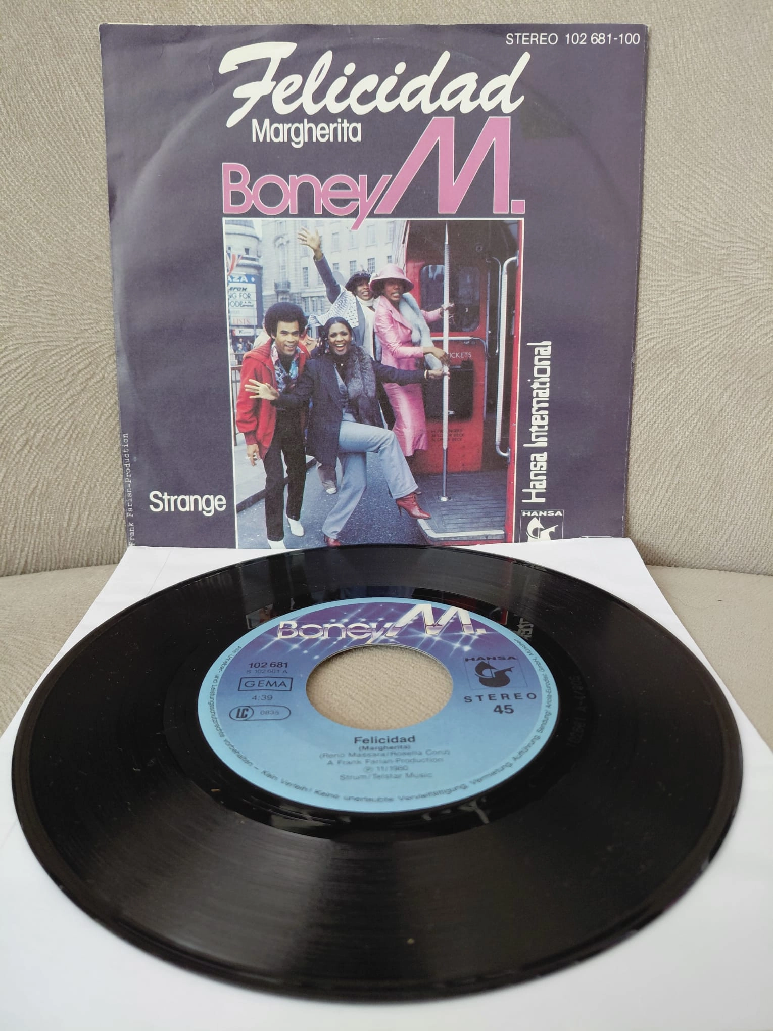 Boney M.   – Felicidad (Margherita) -  1980  Almanya Basım 45 lik Plak