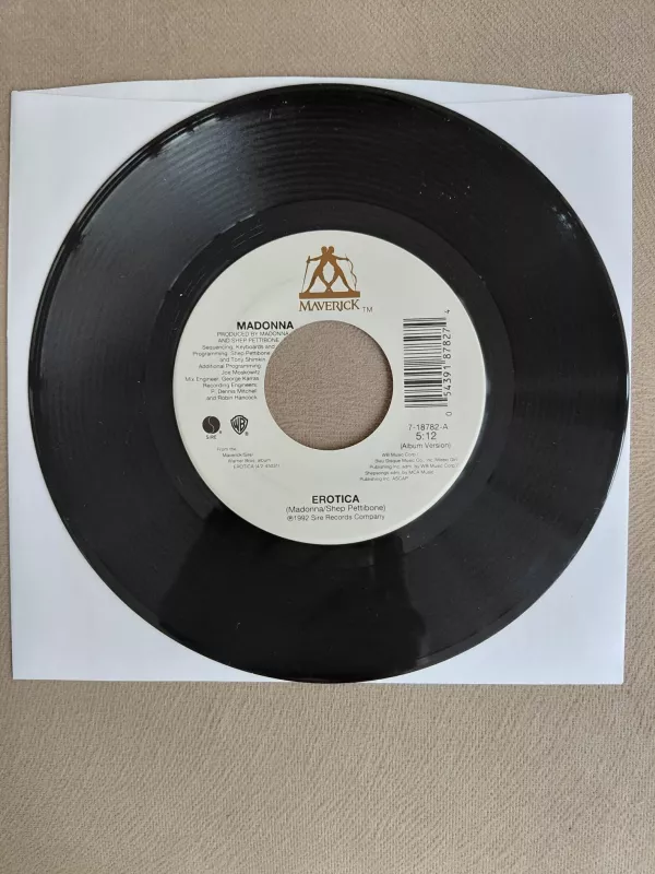 MADONNA  –  Erotica  -  1992 USA  Basım 45 lik Plak/Kapaksız-2.el