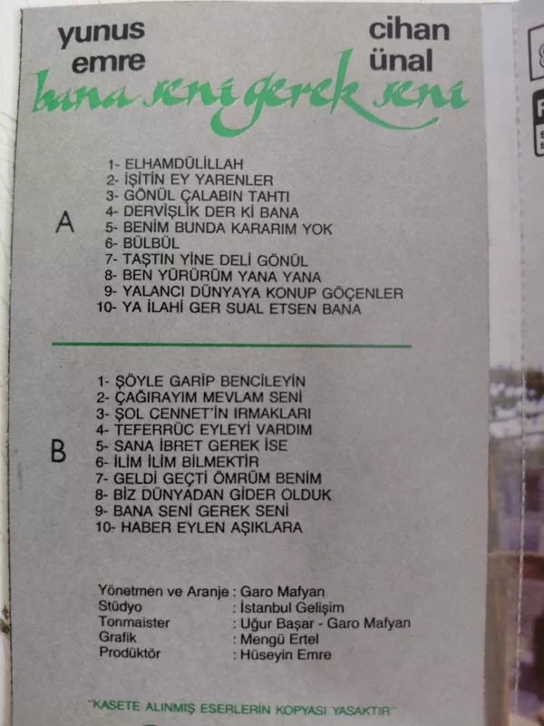 Cihan Ünal / Yunus Emre - Bana Seni Gerek Seni  - 1988  Türkiye Basım Kaset-2.el