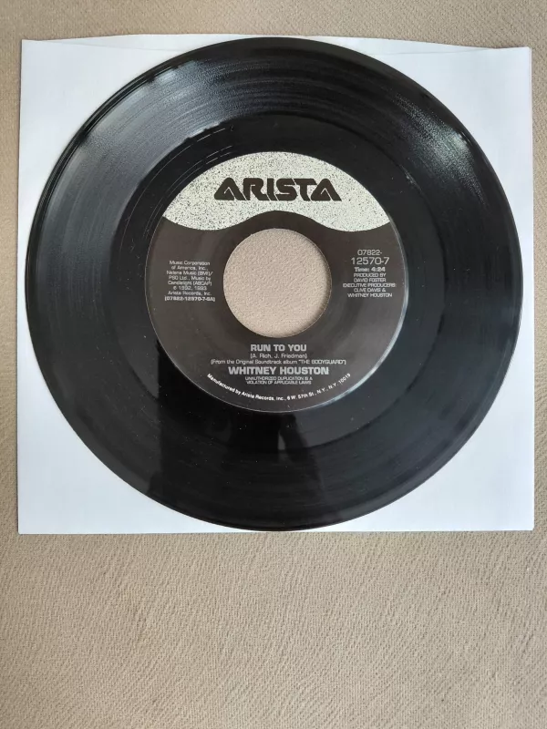 Whitney Houston – Run To You -  1993 USA  Basım 45 lik Plak/Kapaksız-2.el