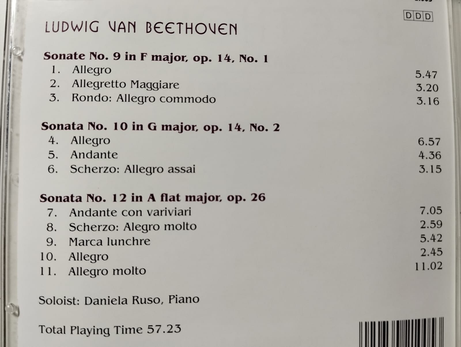 Beethoven, Daniela Ruso – Piano Sonatas No. 9, 10, 12 - Avrupa Basım 2. El CD Albüm