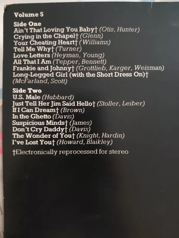 Elvis Preslesy’s  Greatest Hits  –  Volume V - İngiltere Dönem Basım LP Plak Albüm-2.El