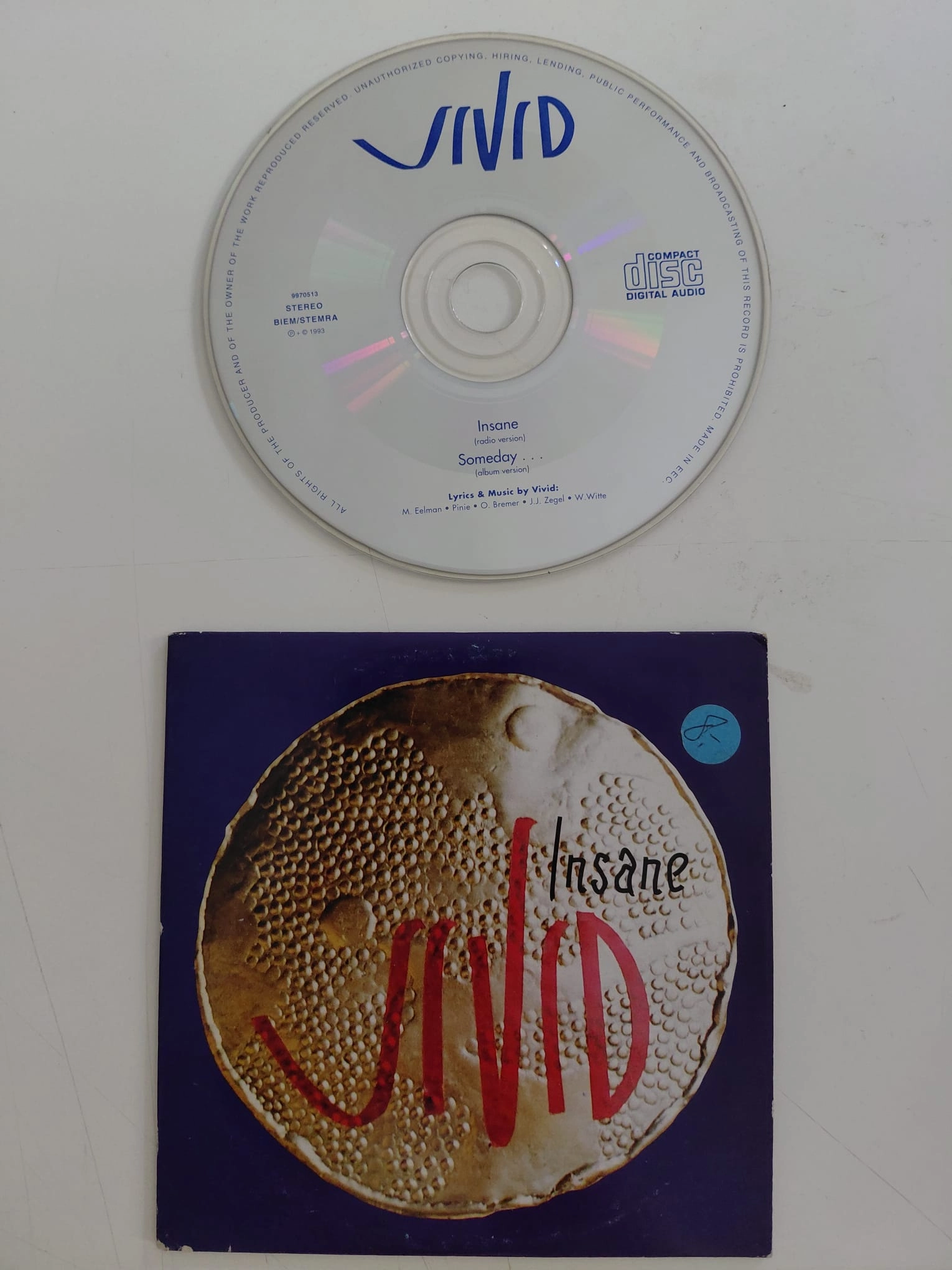 Vivid  –  Insane – 1993 hollanda Basım - CD Single-2.el