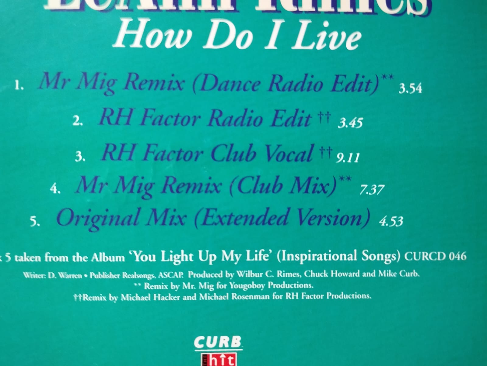 LeAnn Rimes – How Do I Live (Dance Mix) - 1998 Avrupa Basım 2. El CD, Single