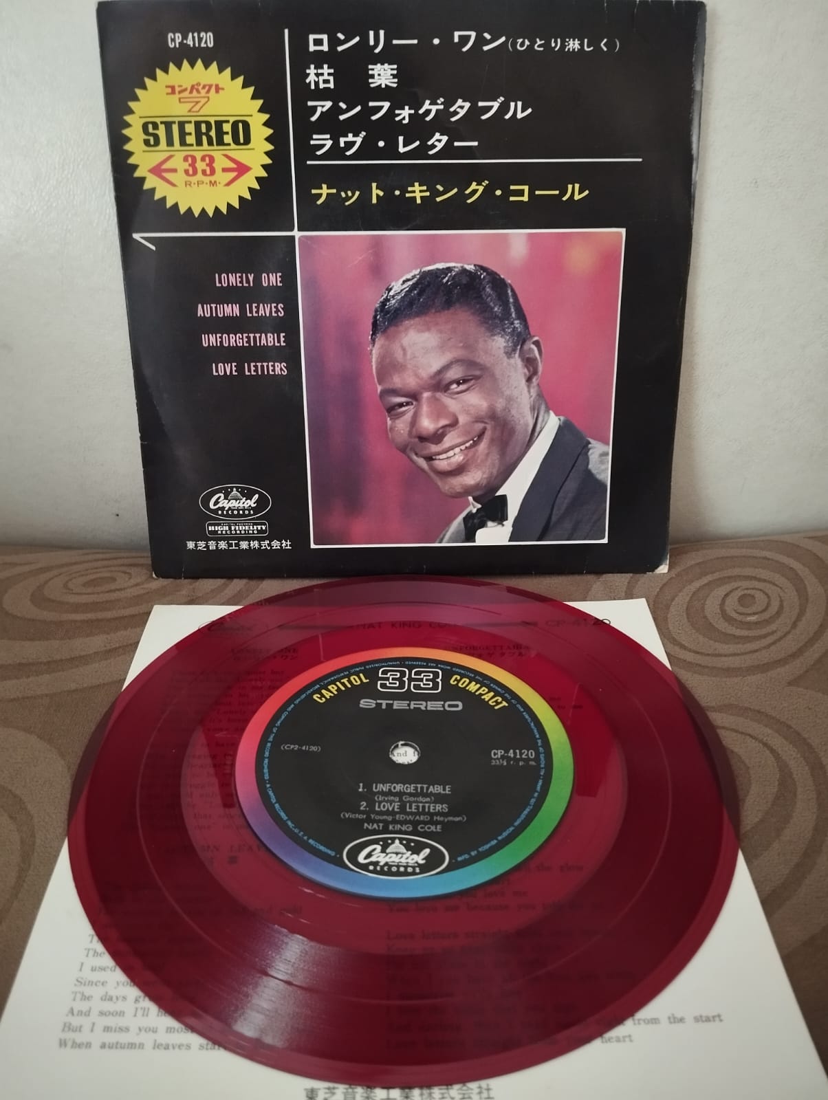 Nat King Cole –  Unforgettable -  1965  Japonya Basım EP Plak / Renkli Plak-2.El