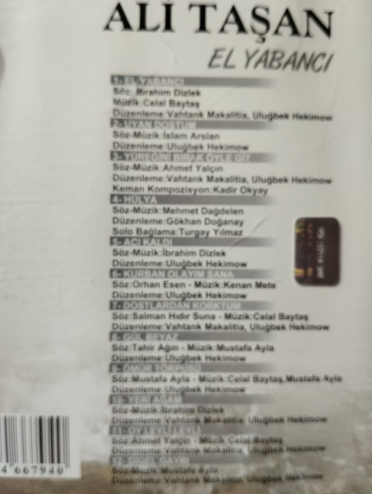 Ali Taşan / El Yabancı - Türkiye Basım 2. El CD Albüm