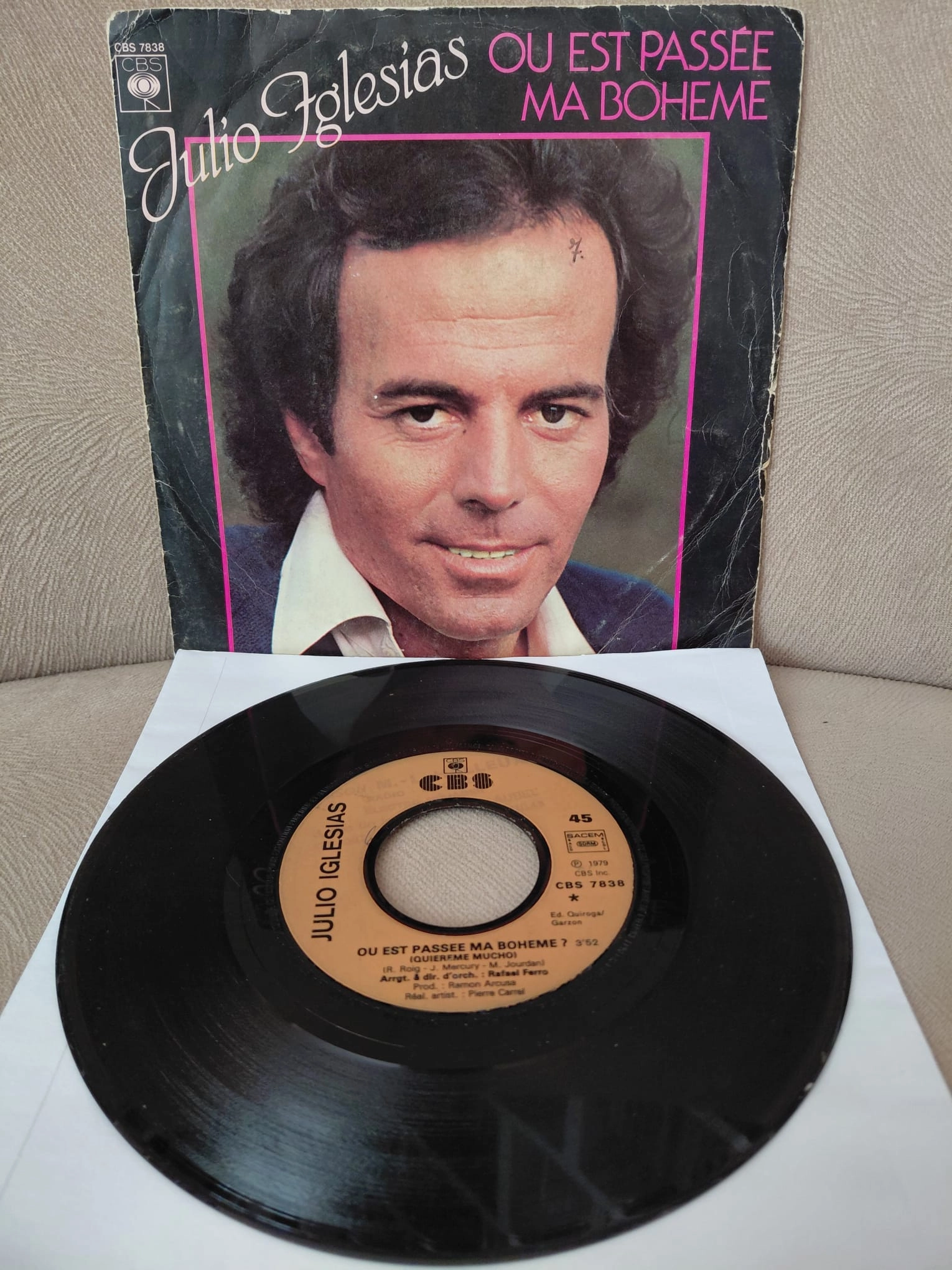 Julio Iglesias  –  Ou Est Passée Ma Boheme -  1979  Fransa Basım 45 lik Plak