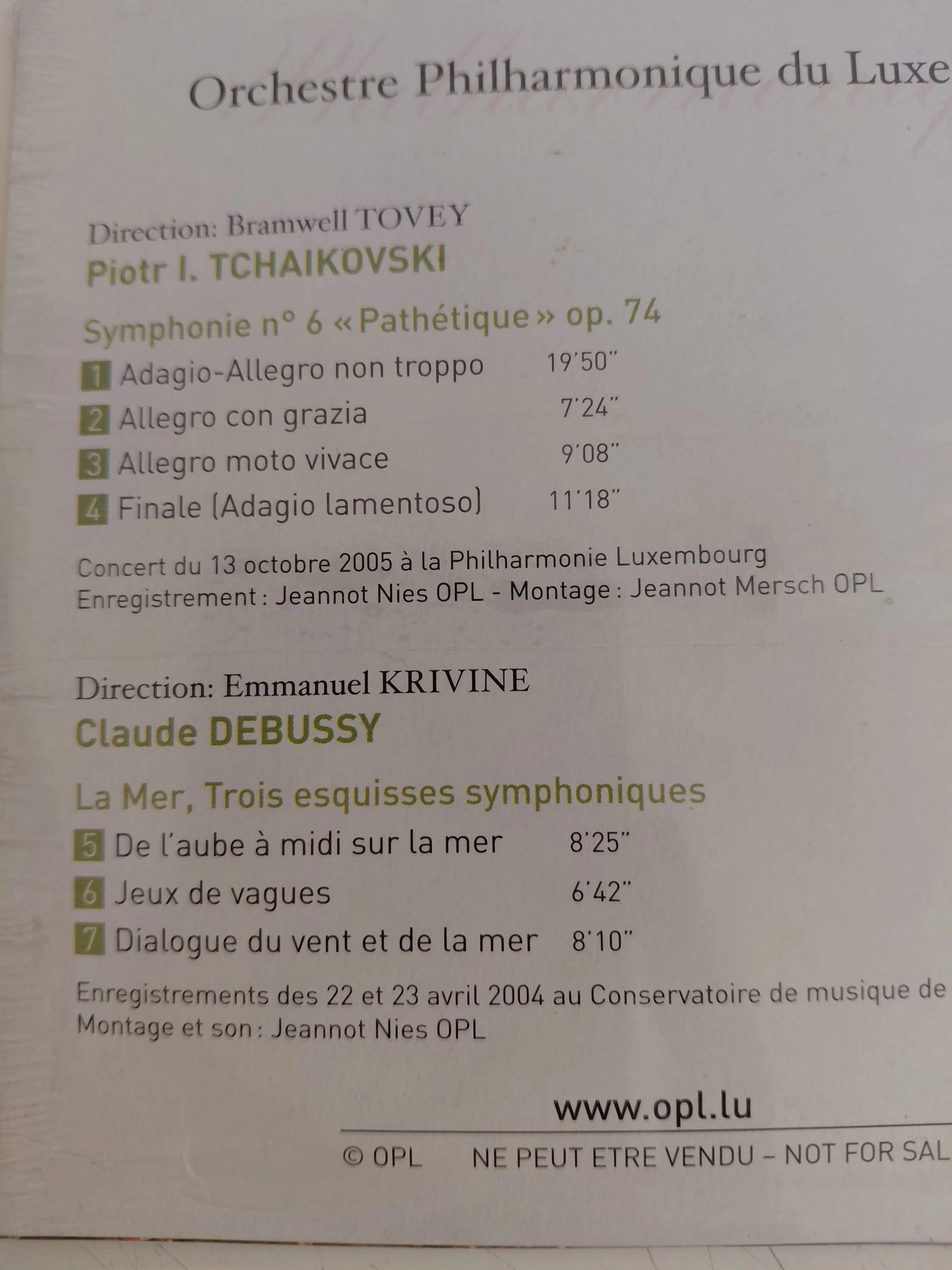 Tchaikovski / Debussy  - Avrupa Basım  CD/ Açılmamış Ambalajlı