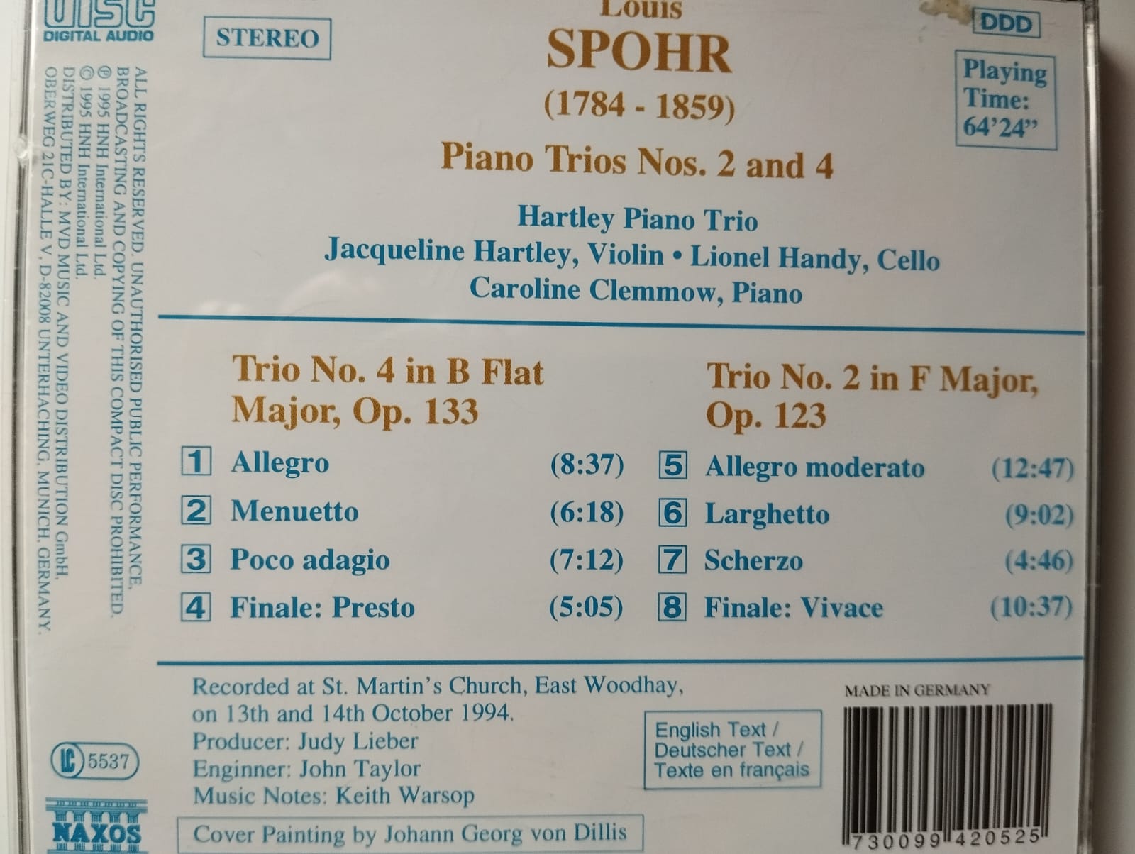 Louis Spohr, Hartley Piano Trio – Piano Trios Nos. 2 And 4 - 1995 Almanya Basım 2. El CD Albüm