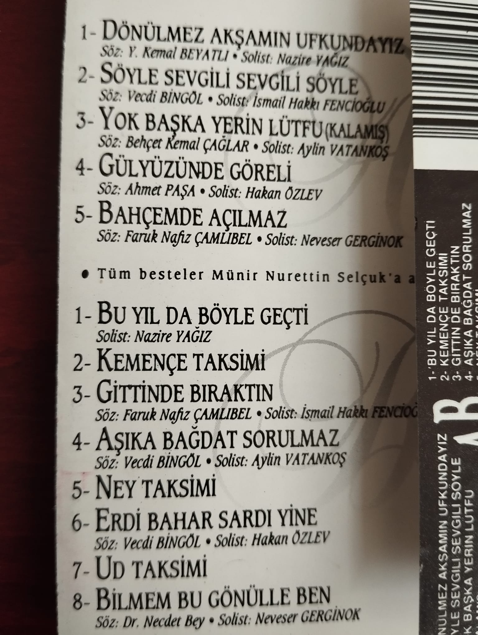 Unutulmayan Besteciler 3 - Münir Nurettin Selçuk  -  1992  Türkiye Basım  Kaset Albüm-2.el