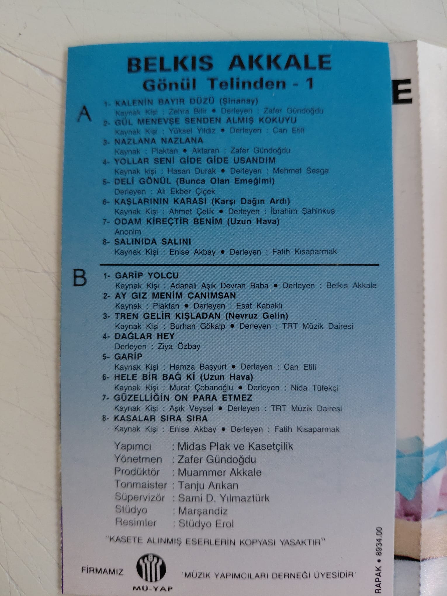 Belkıs Akkale - Gönül Telinden 1 - 1989 Türkiye Basım Kaset-2.el