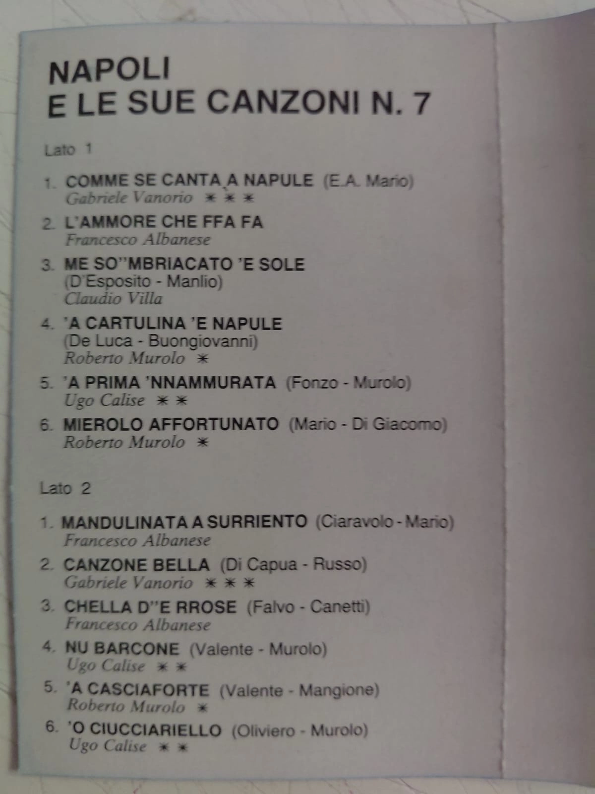 NAPOLI  e Le Sue Canzoni -  1987 Avrupa Basım Kaset Albüm -2.el