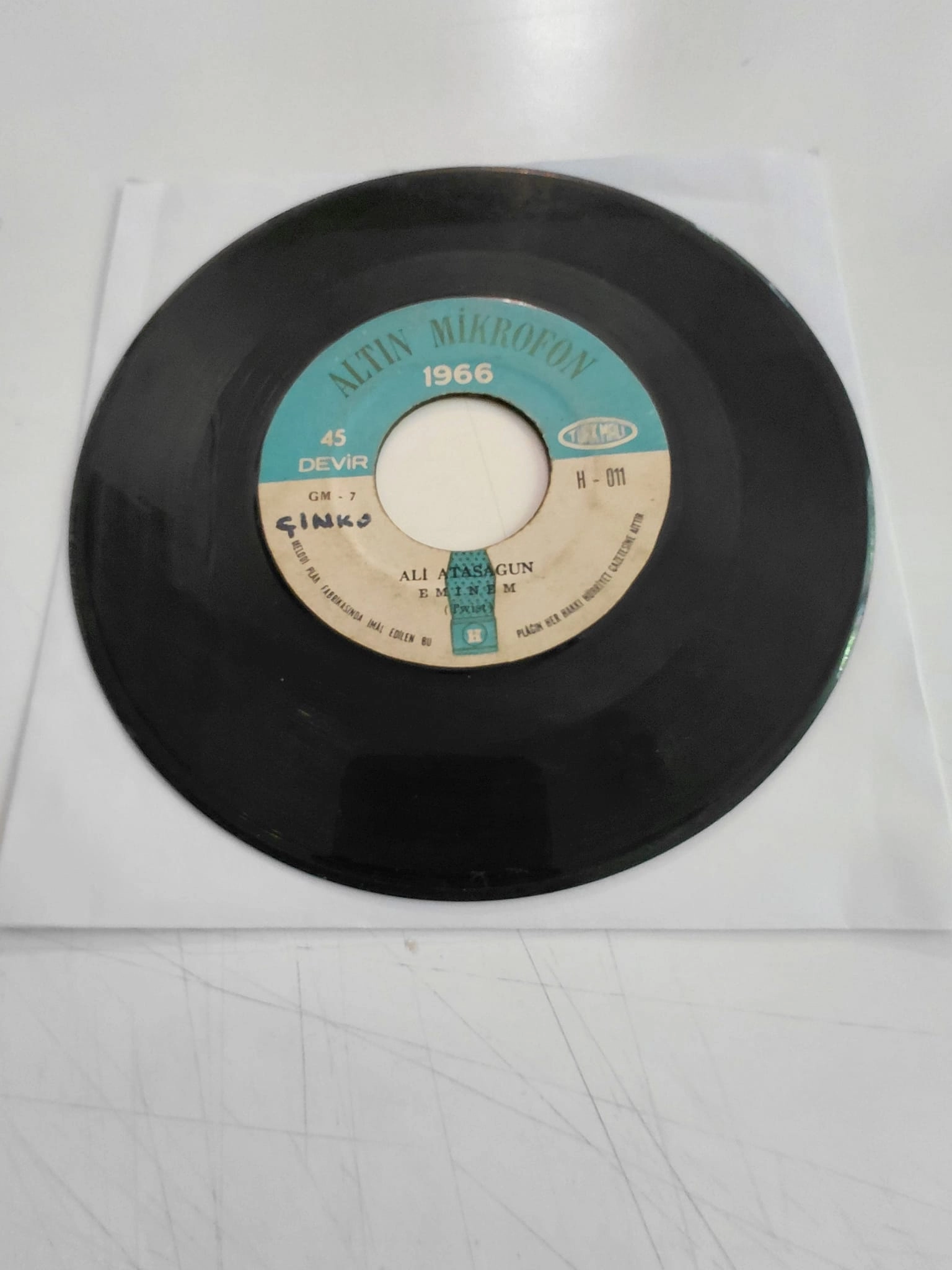Ali Atasagun  – Yarim (Müsabaka Parçası) / Eminem - 1966 Türkiye Basım 45’lik Plak /Kapaksız-2.el