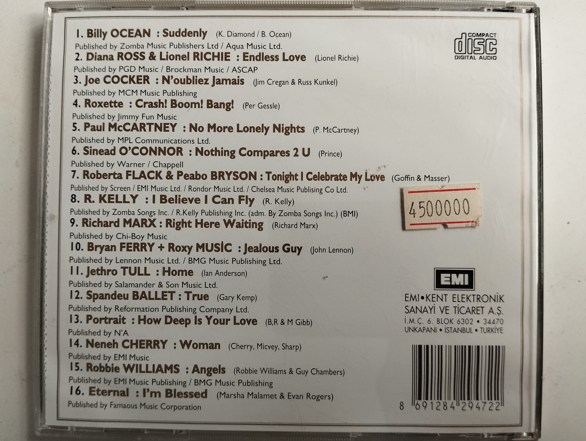 The Best Romantic Dance Album (Billy Ocean,roxette,Sinead O’Connor..) - Türkiye Basım - 2. El CD 