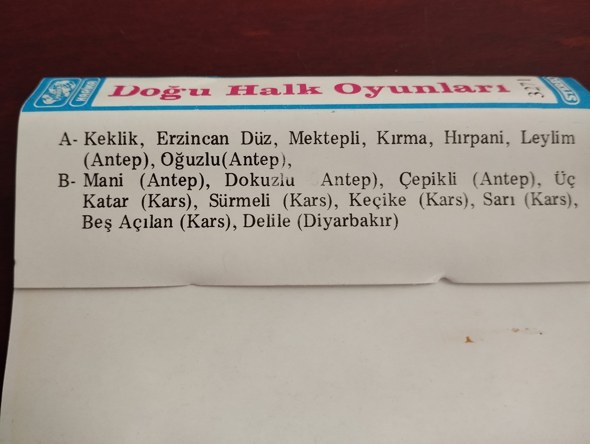 Doğu Halk Oyunları   - 1986  Türkiye Basım  Kaset Albüm -2.EL