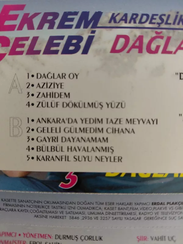 Ekrem Çelebi - Kardeşlik Türküsü Dağlar Oy  - 1995  Türkiye Basım Kaset-2.el