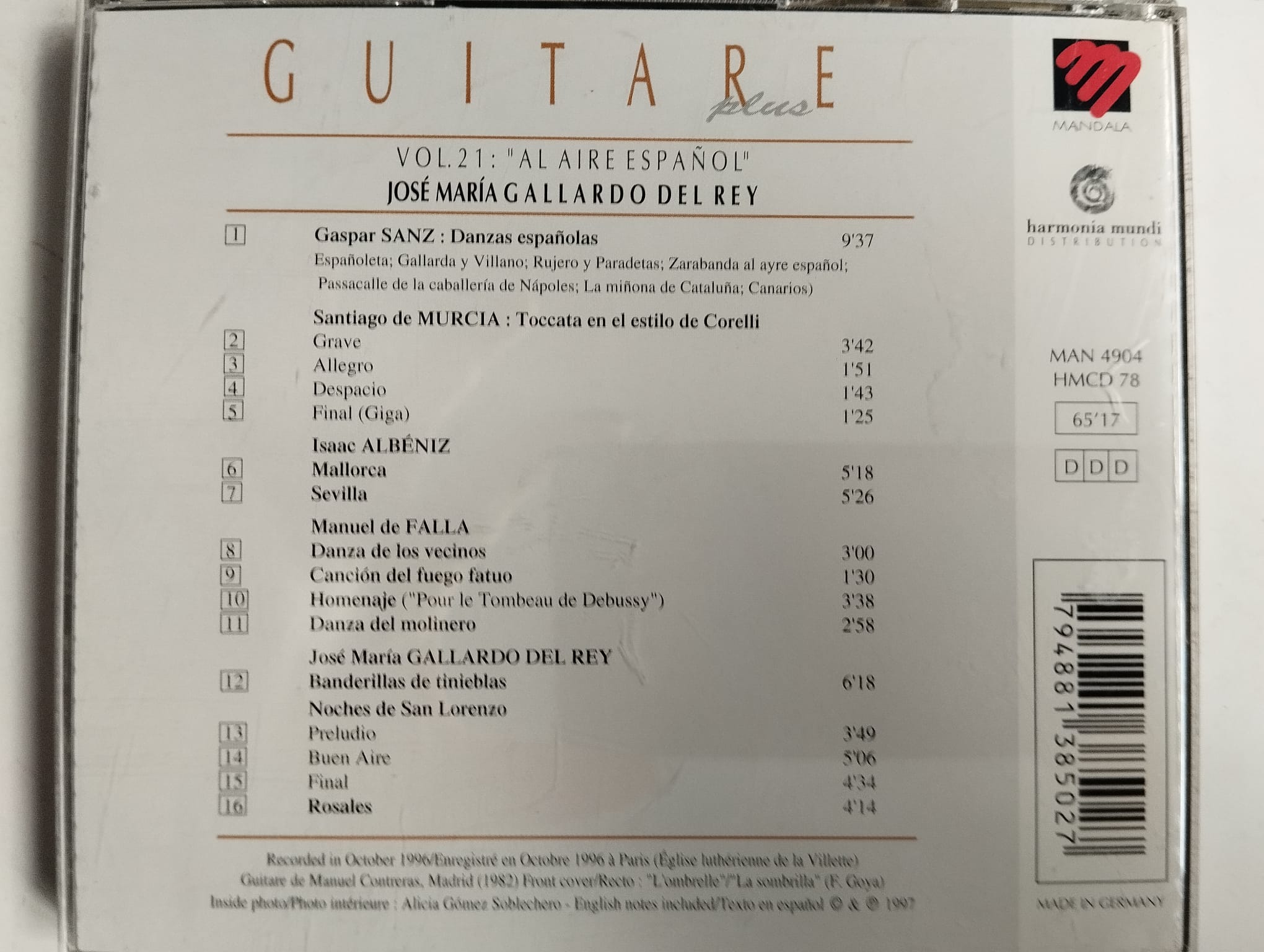 José María Gallardo Del Rey – Guitare Plus, Vol. 21 ’’Al Aire Espanol - Almanya Basım - 2. El 2xCD 