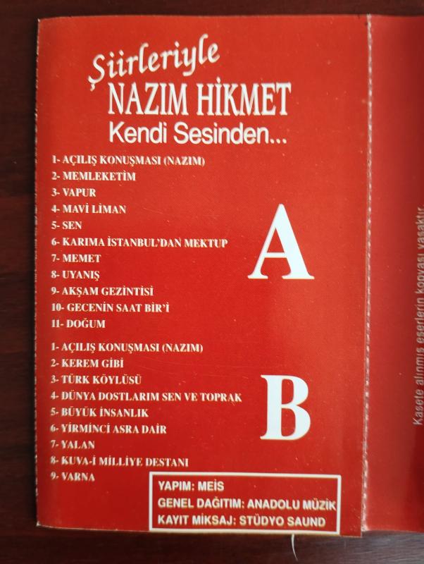 Şiirleriyle  NAZIM HİKMET / Kendi Sesinden  –  1993 Türkiye Basım Kaset -2.el