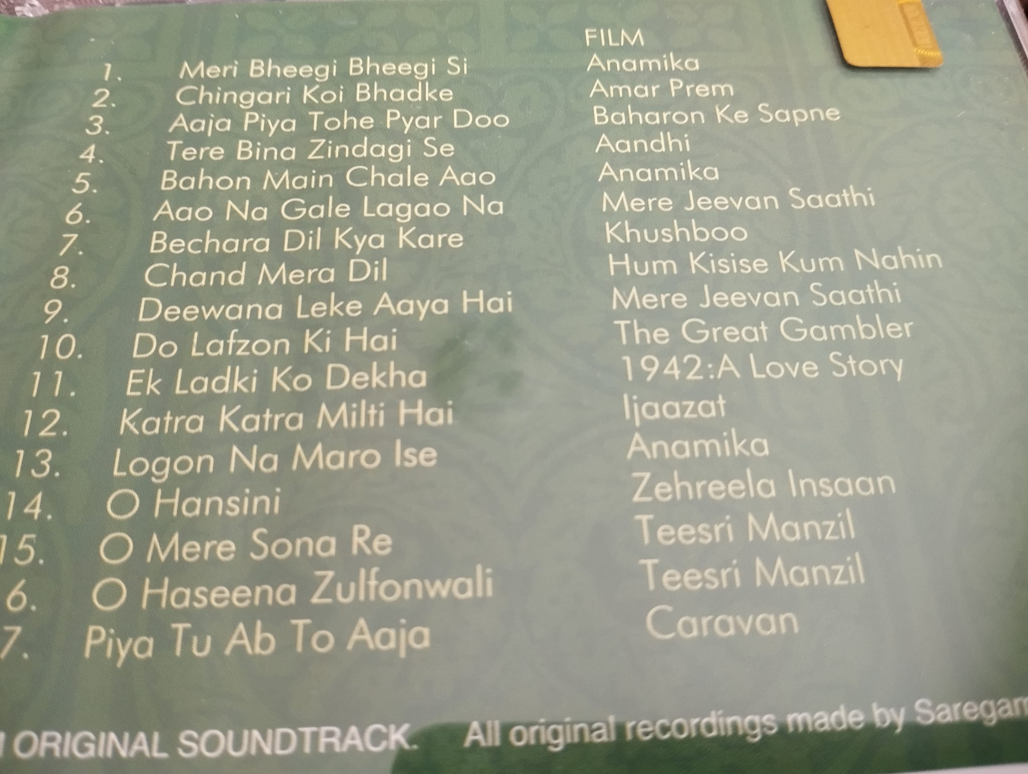  Instrumental classics from Hindi Cinema /Hits of S.D. Burman- 2005 Hindistan Basım -2. El CD Albüm
