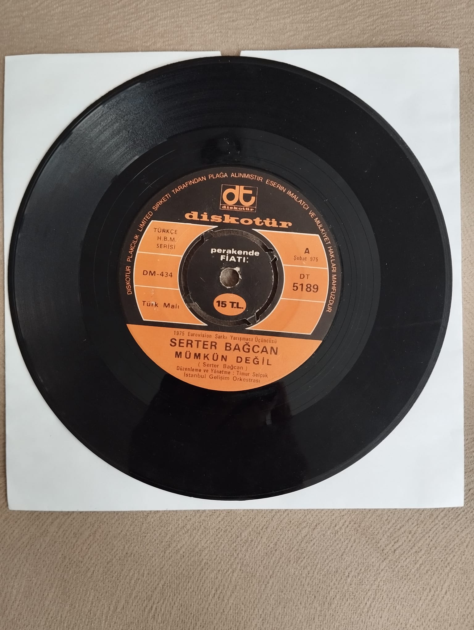 Serter Bağcan – Mümkün Değil / Mutluluk Getirdin -  1975 Türkiye Basım 45 lik Plak-2.EL