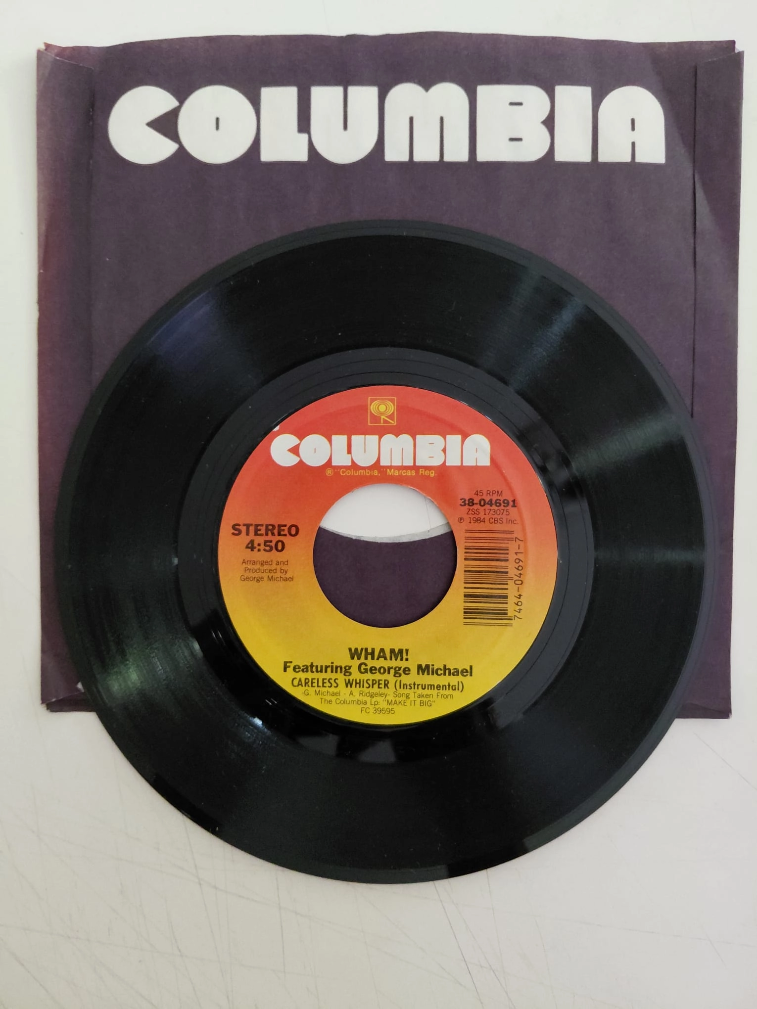 Wham! Featuring George Michael –  Careless Whisper -  1984 USA Basım 45lik Plak-2.el