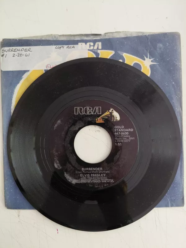 Elvis Presley With The Jordanaires – Surrender - 1961 USA Basım 45lik Plak-2.el