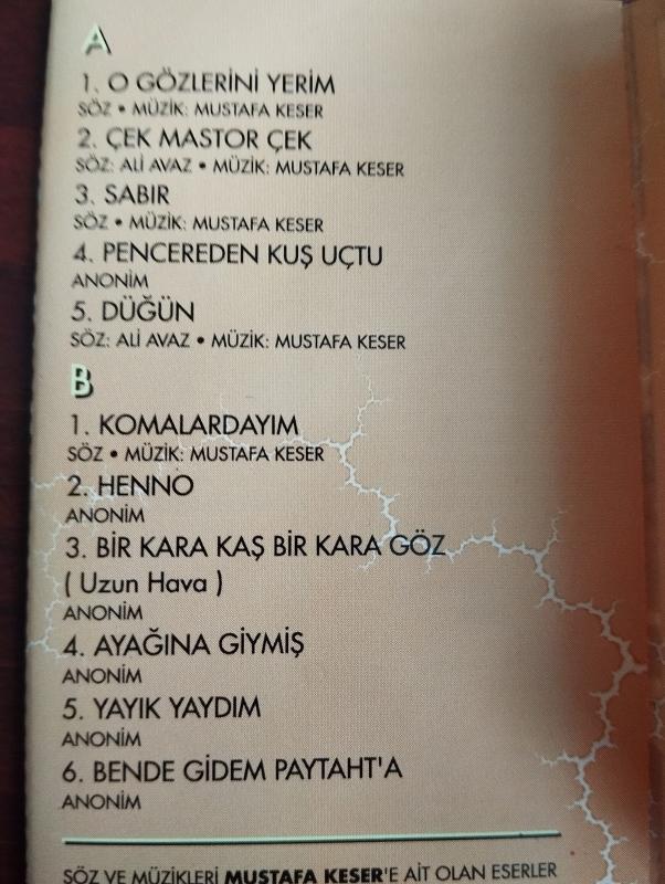 MUSTAFA KESER -  SABIR  -  1999  Türkiye Basım  Kaset Albüm-2.EL
