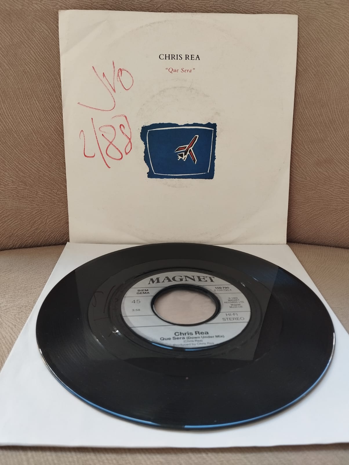 CHRIS REA   - Que Sera - 1988  Almanya Basım 45 LİK PLAK-2.el