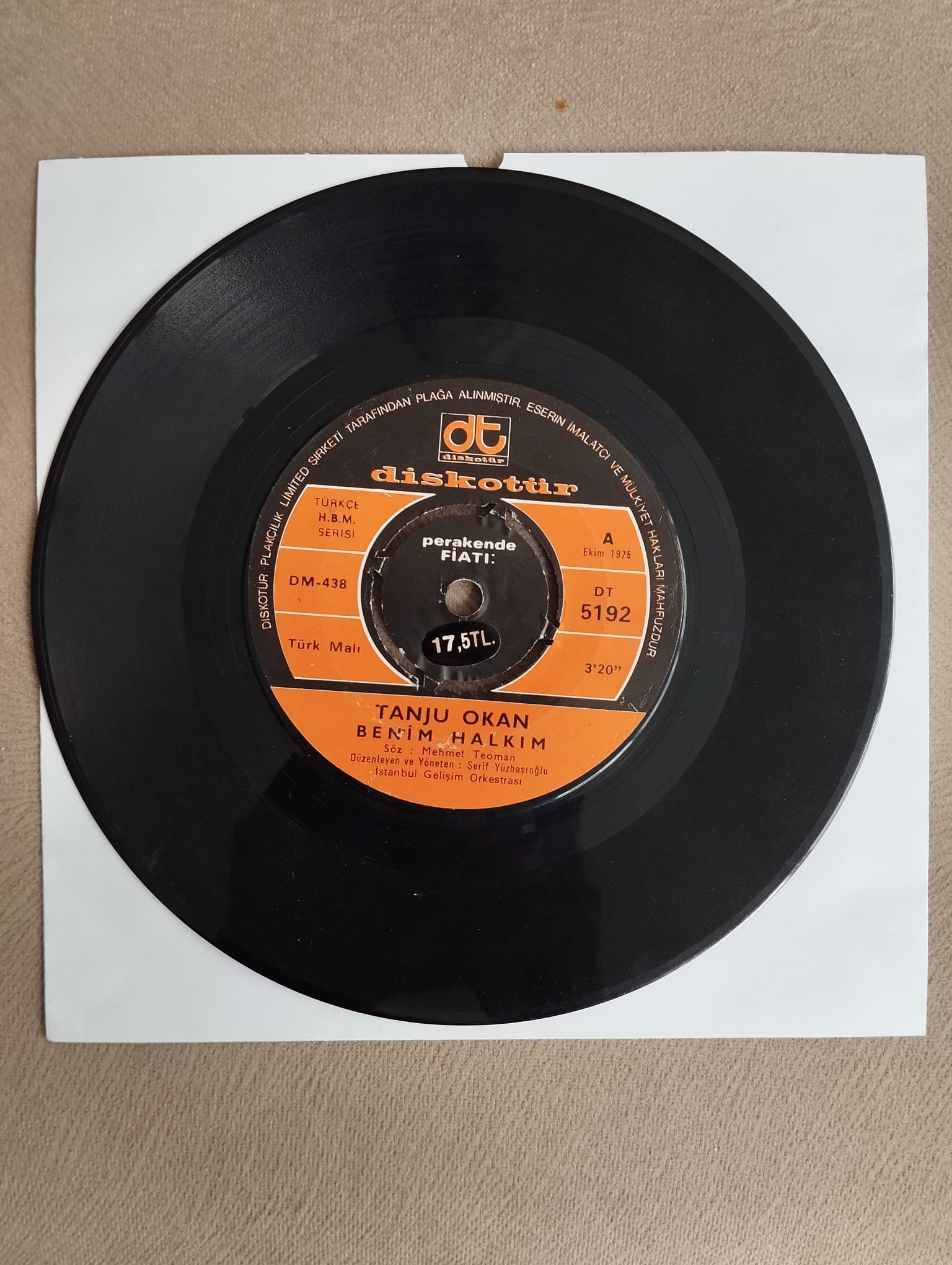 Tanju Okan – Benim Halkım / Biz Doğuştan Sanatçıyız -  1975 Türkiye Basım 45 lik Plak-2.EL