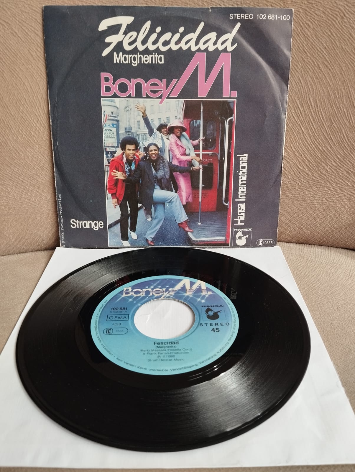 BONEY M - Felicidad/ Margherita 1980 Almanya Basım 45lik Plak-2.EL