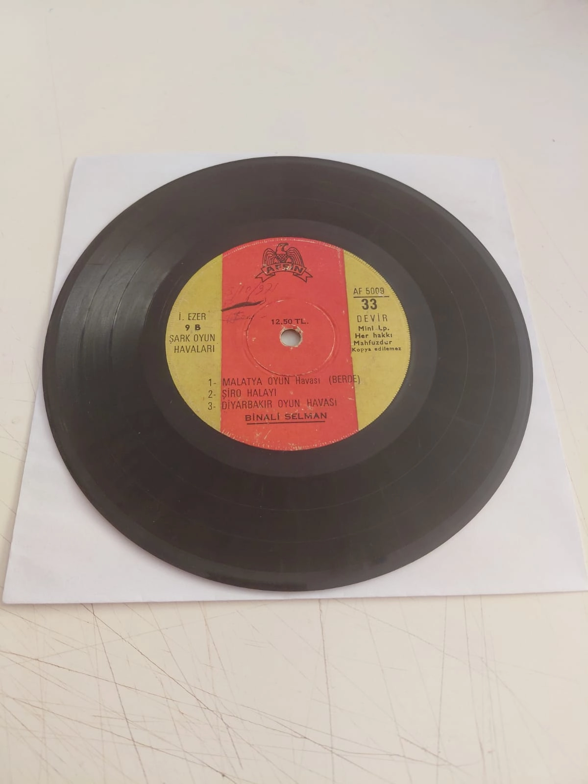 Binali Selman – Erzurum Başbarı / Şiro Halayı -  Türkiye Basım Mini-Album Plak/Kapaksız-2.el