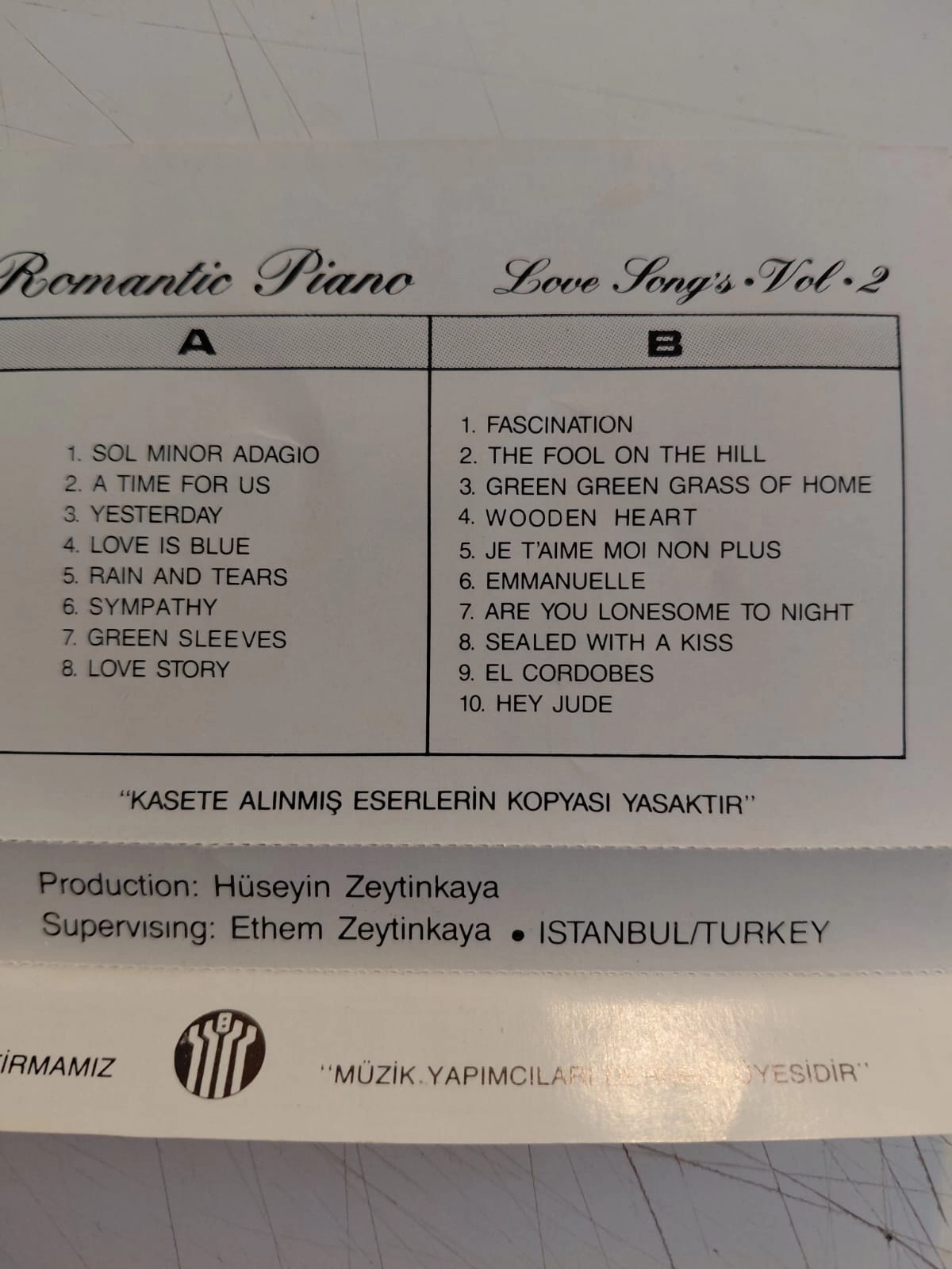 Romantic Piano - Love Songs Vol 2  - 1987 Türkiye  Basım Kaset Albüm-2.el