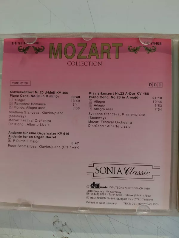 Mozart Collection / Klavierkonzert Nr.20 KV 466 -  Almanya Basım  CD Albüm-2.el