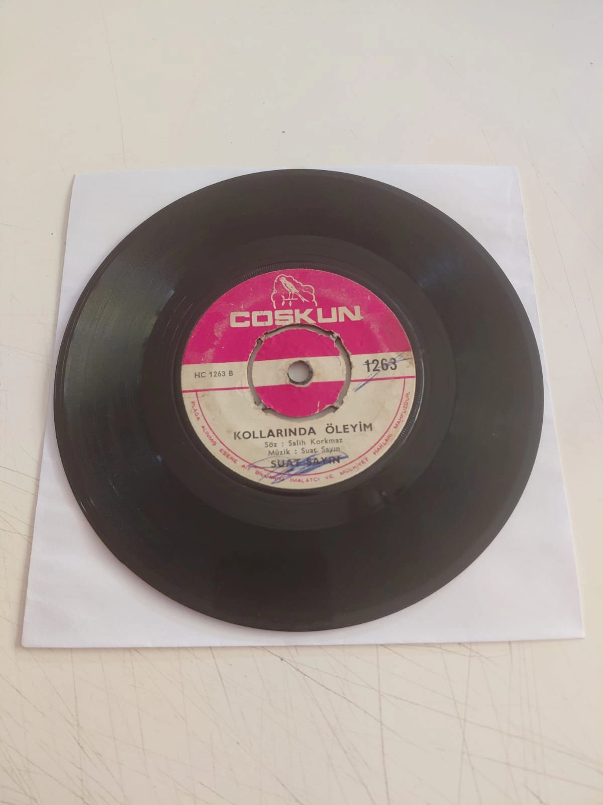 Suat Sayın – İntizar / Kollarında Öleyim  - 1973 Türkiye Basım 45lik Plak/Kapaksız-2.el