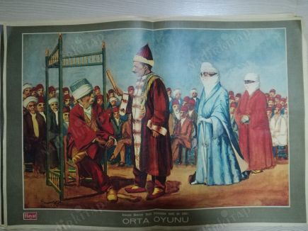 ORTA OYUNU-RESSAM MUAZZEZ BEYİN FIRÇASINDAN HAYAT DERGİSİ ORTA SAYFASI-34X50 cm Boyutlarında
