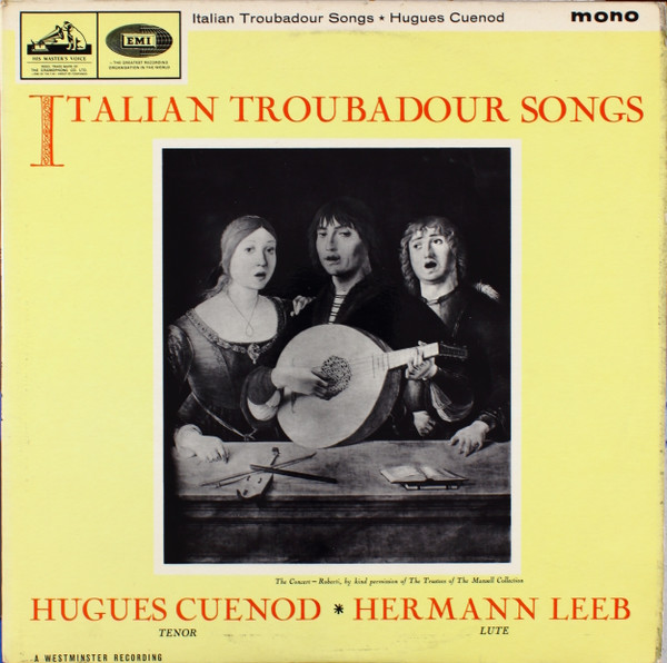 Hugues Cuenod – Italian Troubadour Songs - İngiltere Basım 33 Lük LP Plak Albüm