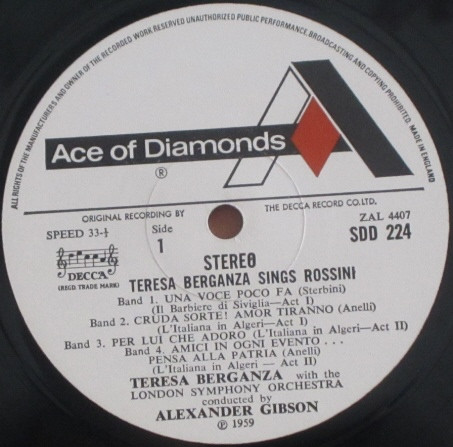Teresa Berganza / Sings Rossini - İngiltere Basım 33 Lük LP Plak Albüm