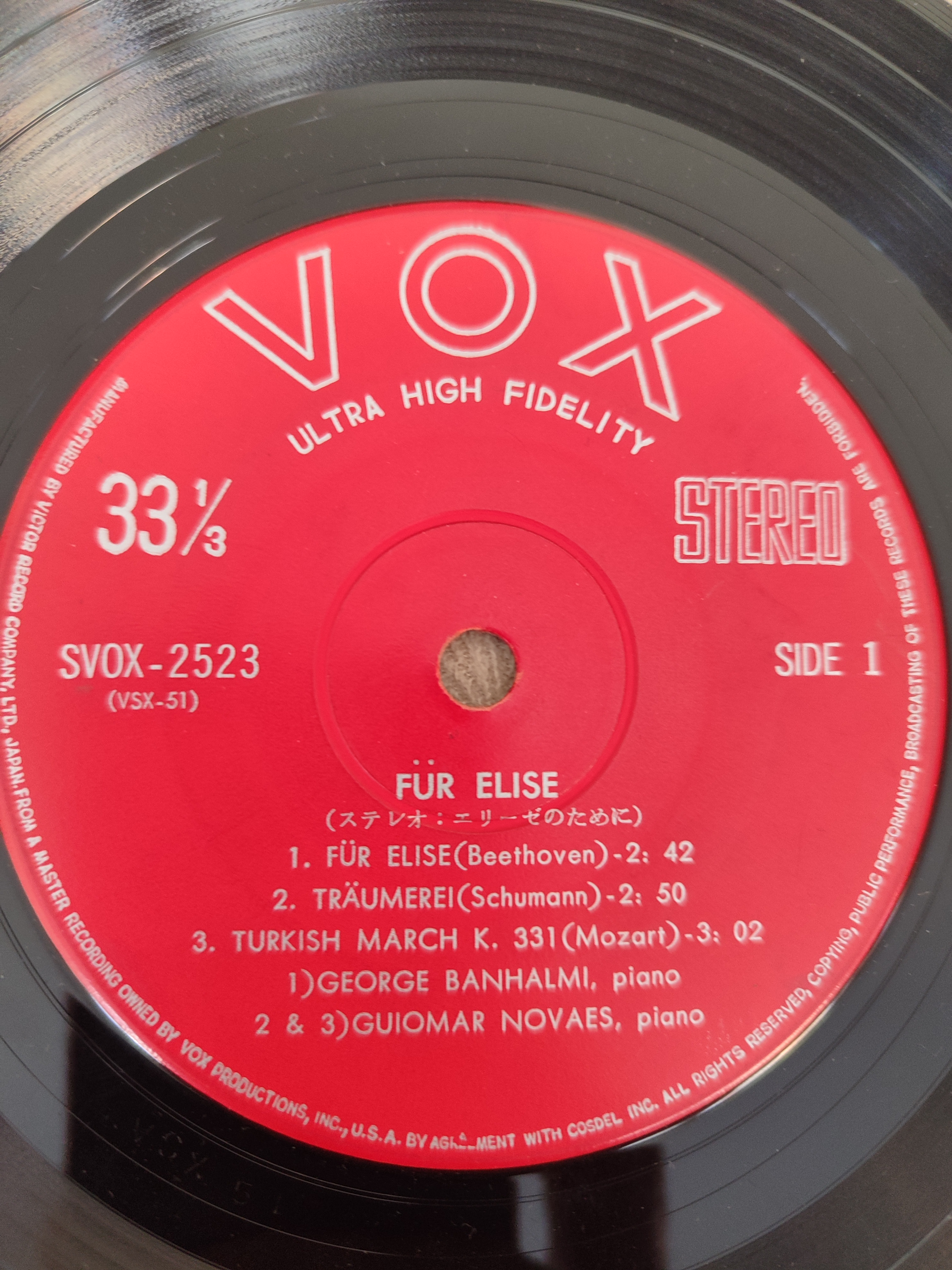 BEETHOVEN Für Elise / MOZART Turkish March vs. - 1965 Japonya  Basım  33lük Mini LP Plak 2. EL