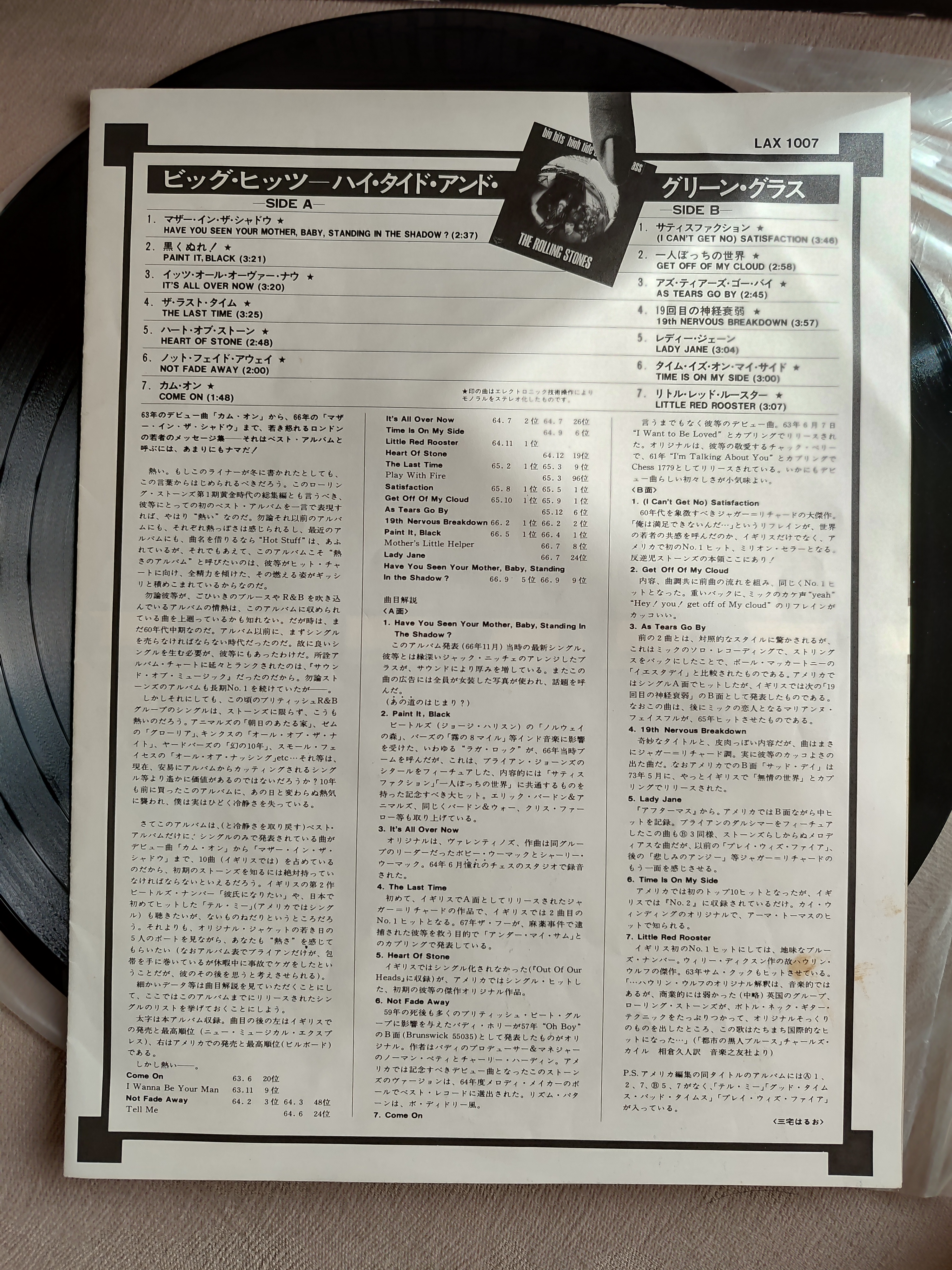 ROLLING STONES  - Big Hits (High Tide And Green Grass) - 1981 Japonya Basım -LP Plak Albüm - 2. EL