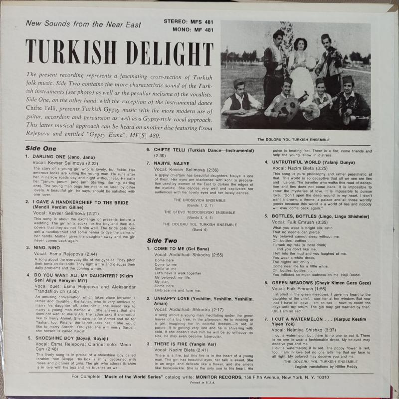 TURKISH DELIGHT -The Dolgru Yol Turkish Ensemble - 1967 USA Basım LP Plak 2.EL