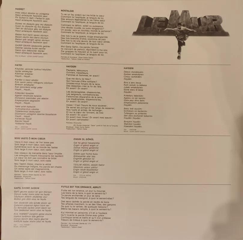 LE MUR / YOL Filmi Soundtrack  Ozan Garip Şahin / Setrak Baktırel 1983 Fransa Basım- Plak 2.el