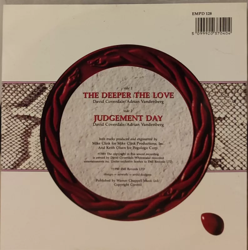 WHITESNAKE The Deeper Love /Judgement Day 1990 UK Basım 7’’ Picture Disc Plak Limited Edition