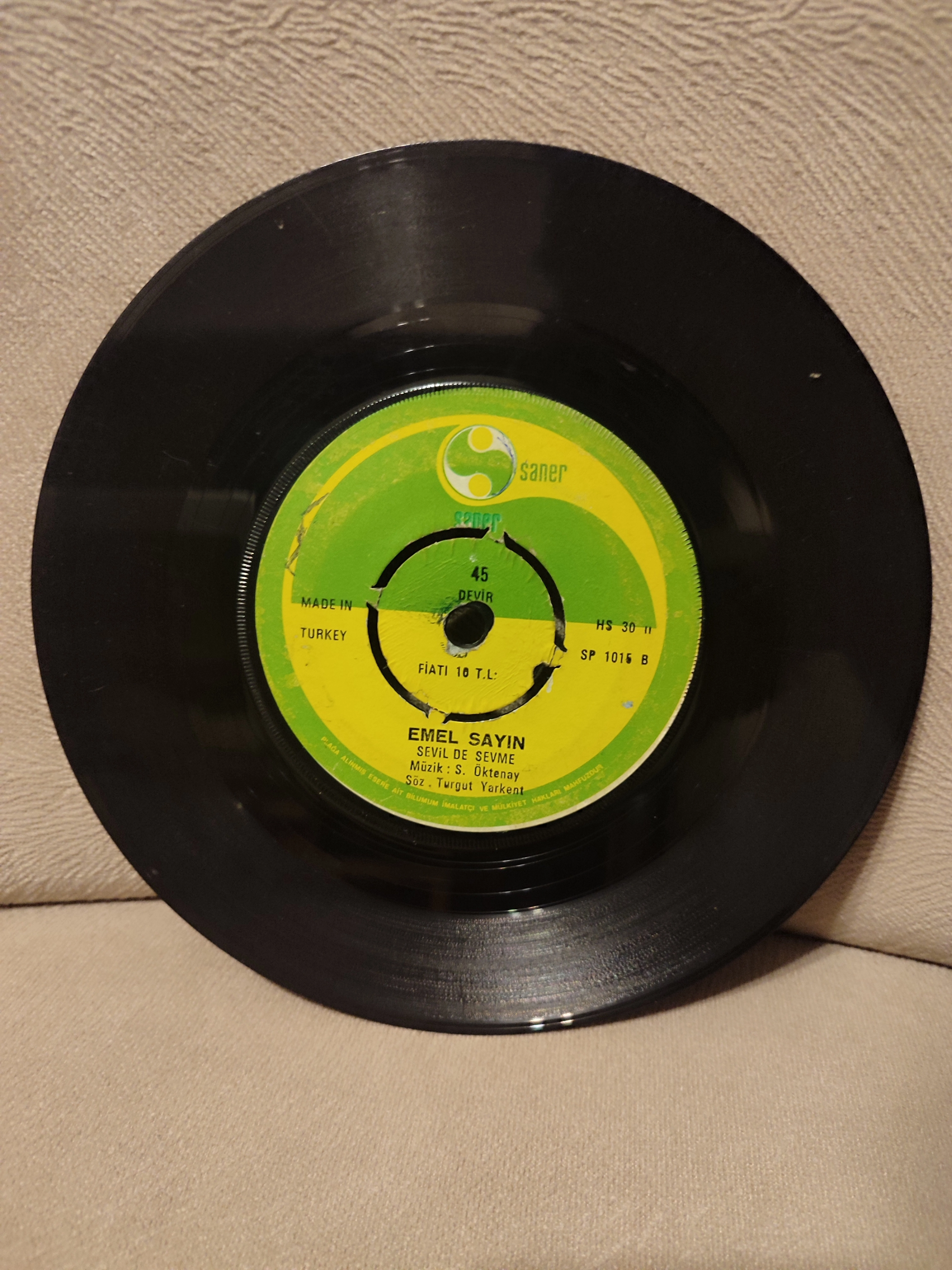 Emel Sayın - Feride / Sevil De Sevme  - Nadir 1971 Türkiye Basım 45lik Plak - Kapaksız 2.el