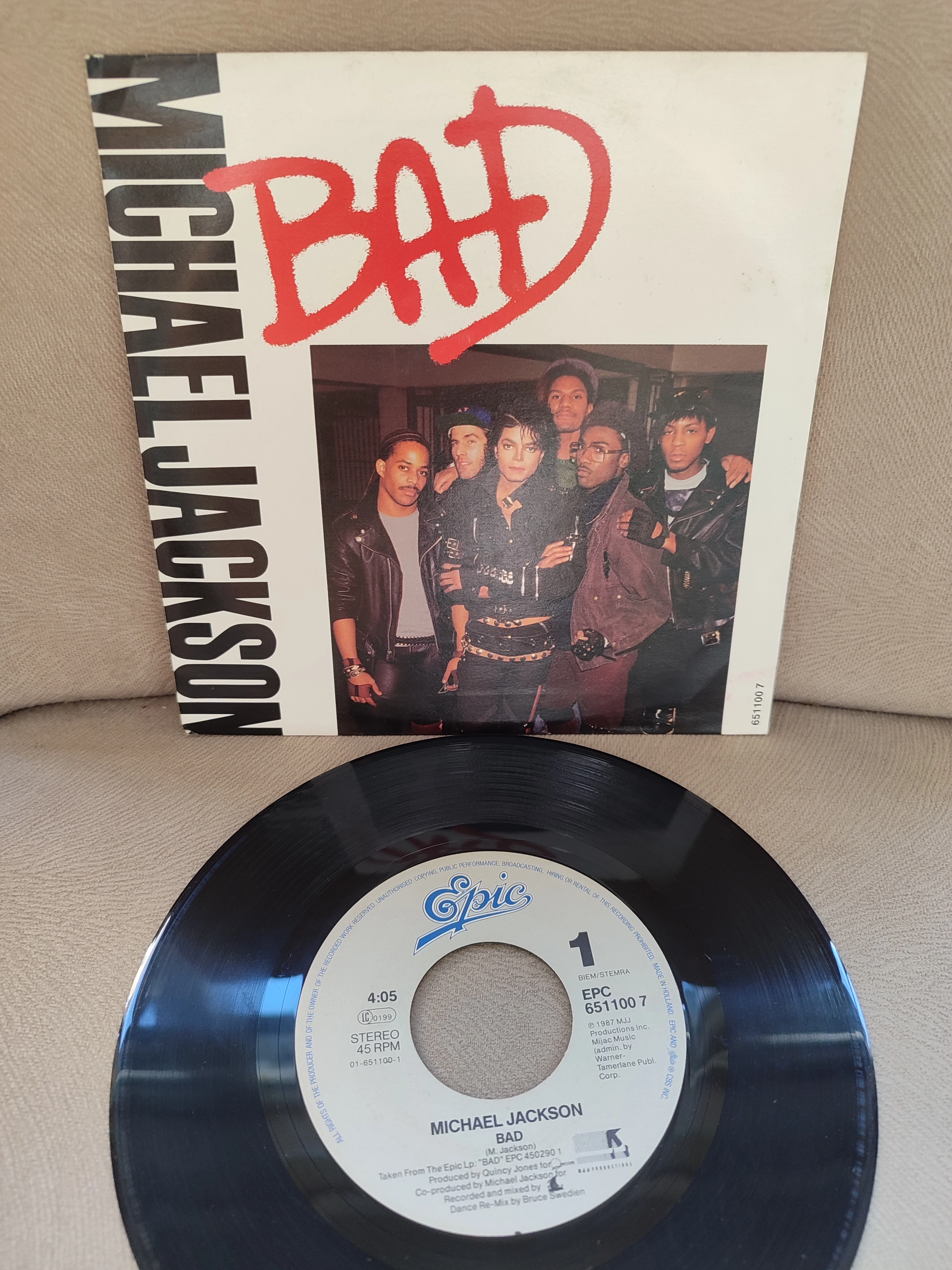 MICHAEL JACKSON - Bad - 1987 Hollanda Basım 45lik Plak 2.el