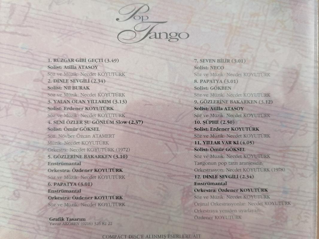 Pop Tango - Türkçe Tangolar 3 - Atilla Atasoy - Erdener Koyutürk - Nil Burak - 2. El CD Albüm