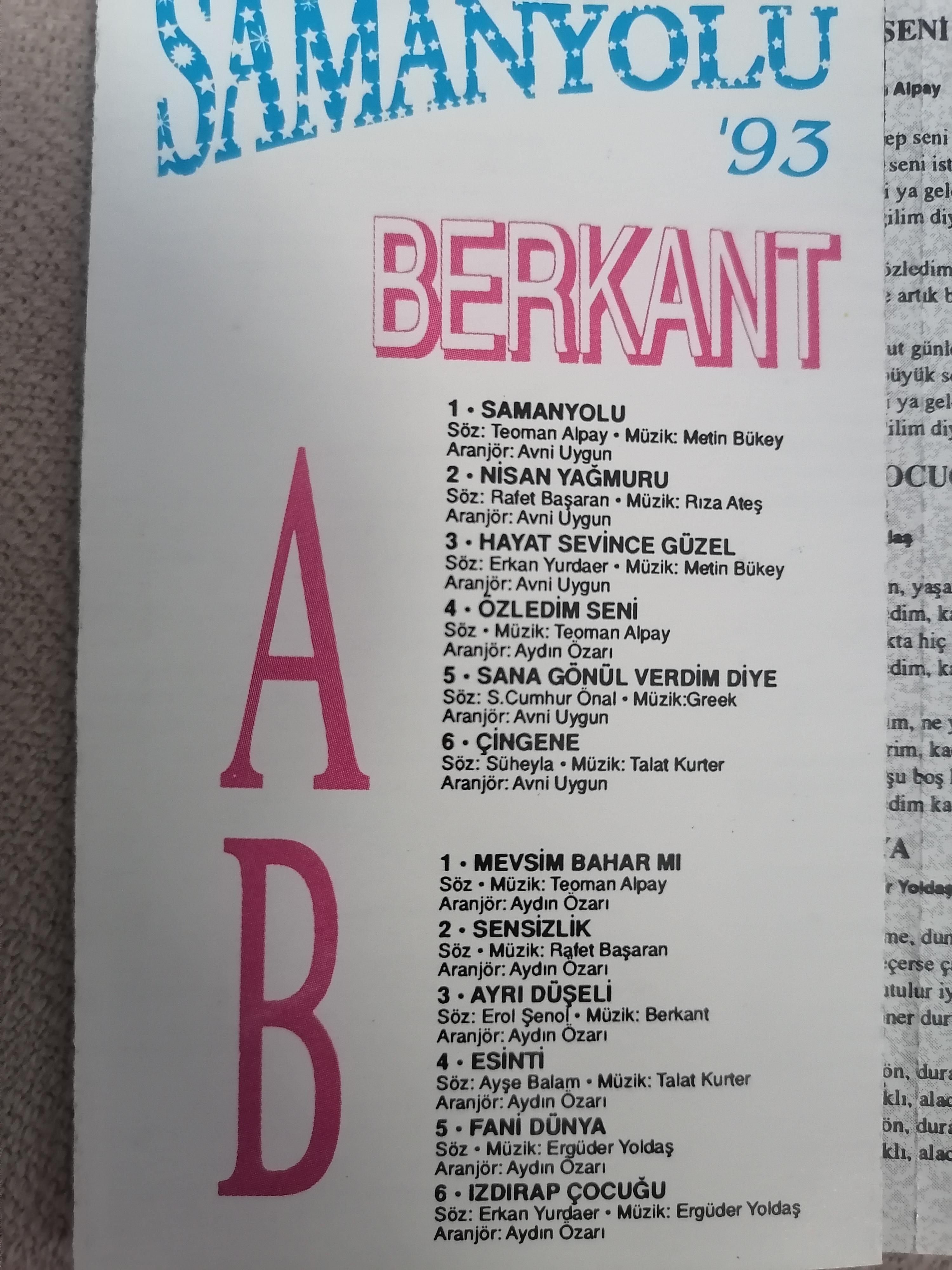 BERKANT - Samanyolu ’93 - 1992 Türkiye Basım 2. El Kaset